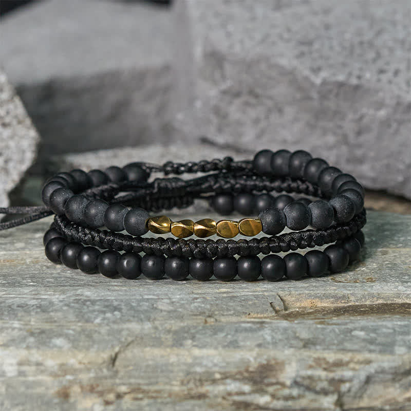 Buddha Stones 3-delige Armband met kralen van lavasteen, zwarte onyx en matte steen - image 12