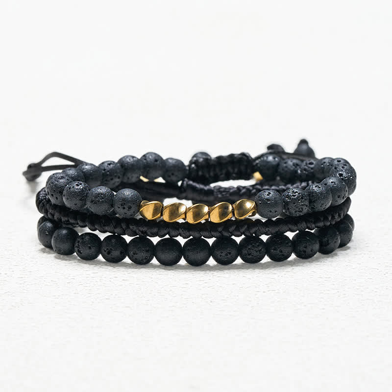 Buddha Stones 3-delige Armband met kralen van lavasteen, zwarte onyx en matte steen - image 3