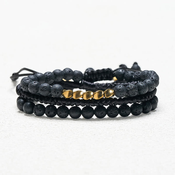 Buddha Stones 3-delige Armband met kralen van lavasteen, zwarte onyx en matte steen - image 3