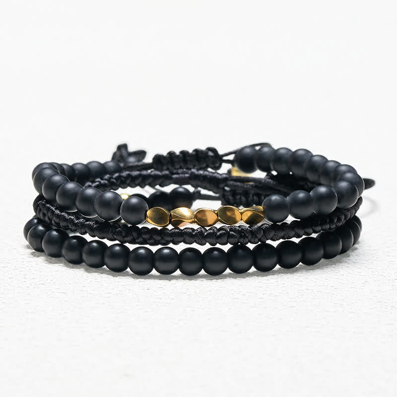 Buddha Stones 3-delige Armband met kralen van lavasteen, zwarte onyx en matte steen - image 14