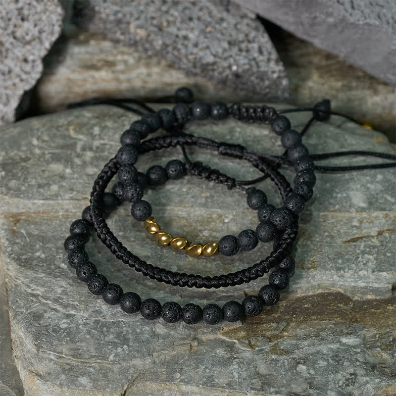 Buddha Stones 3-delige Armband met kralen van lavasteen, zwarte onyx en matte steen - image 2