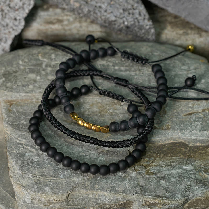 Buddha Stones 3-delige Armband met kralen van lavasteen, zwarte onyx en matte steen - image 13