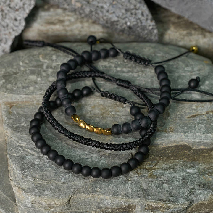 Buddha Stones 3-delige Armband met kralen van lavasteen, zwarte onyx en matte steen - image 13