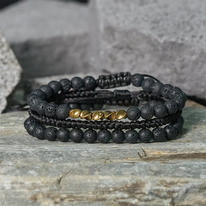 Buddha Stones 3-delige Armband met kralen van lavasteen, zwarte onyx en matte steen - image 1