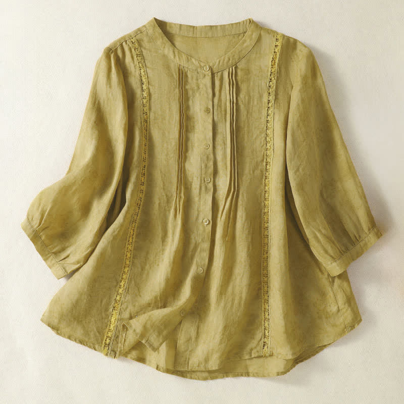 Buddha Stones Zomerse vintage Overhemden met knoopsluiting en Mouw tot de elleboog. - khaki - US8-10，UK/AU12-14，EU40-42 (2XL) - image 0