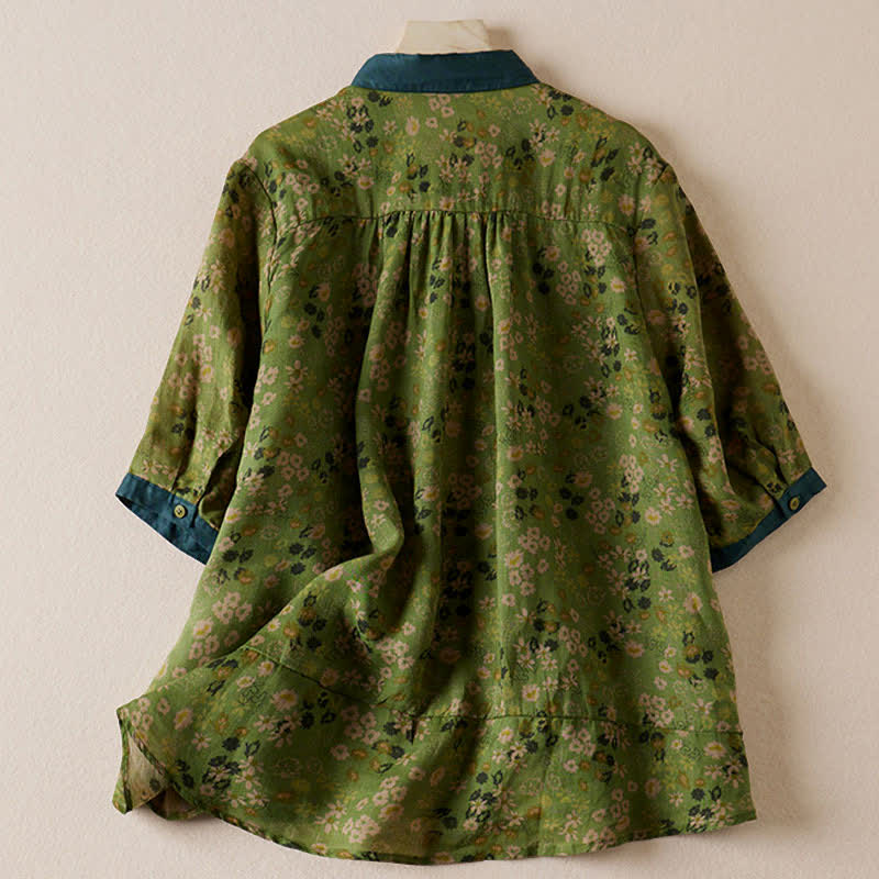 Buddha Stones Zomerse vintage Overhemden met knoopsluiting en bloemenprint voor dames met Korte mouw - image 1