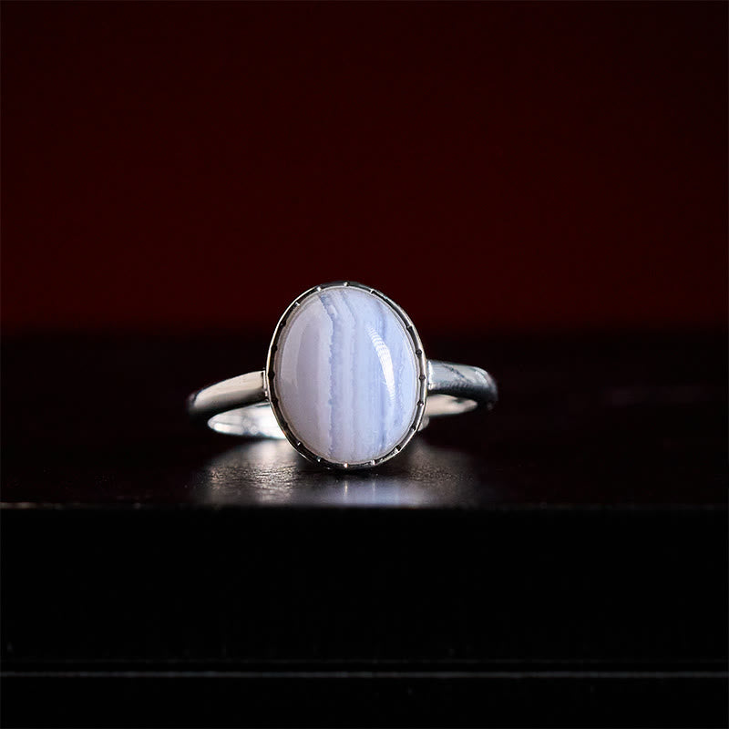 Buddha Stones Natuurlijke blauwe agaat ronde Ring - image 1