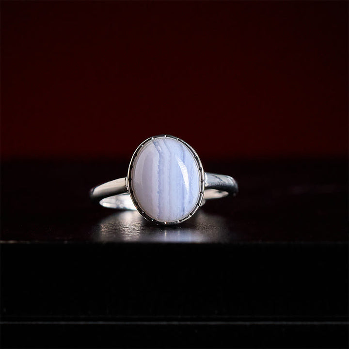 Buddha Stones Natuurlijke blauwe agaat ronde Ring - image 1