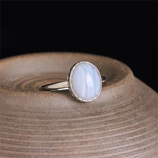 Buddha Stones Natuurlijke blauwe agaat ronde Ring - image 2