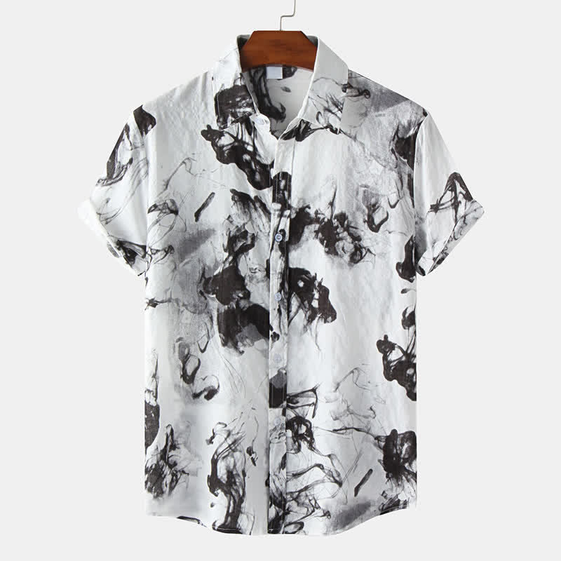 Buddha Stones Zomerse casual Overhemden met Korte mouw en inktprint voor heren - Zwart - US/UK/AU46, EU56 (3XL) - image 0