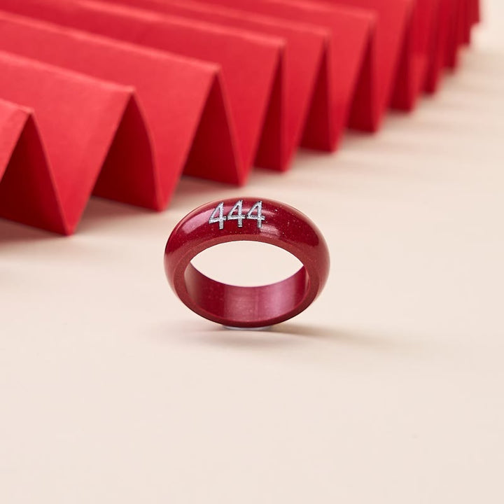 Buddha Stones Ronde Ring van cinnaberhout met uitgesneden engelengetal 444 en 888. - image 3