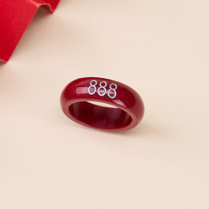 Buddha Stones Ronde Ring van cinnaberhout met uitgesneden engelengetal 444 en 888. - image 9