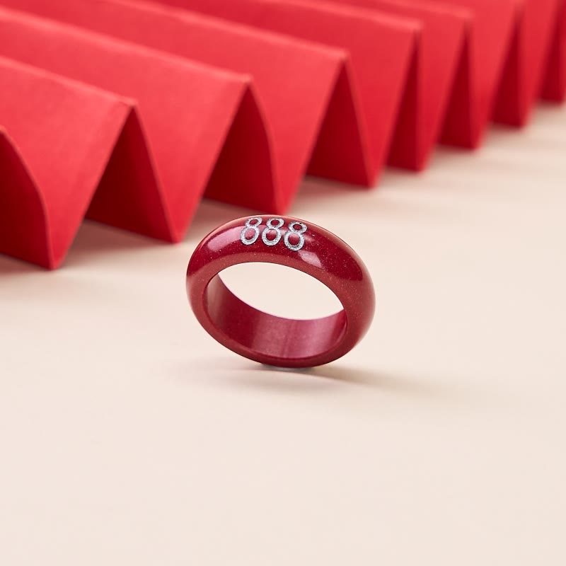 Buddha Stones Ronde Ring van cinnaberhout met uitgesneden engelengetal 444 en 888. - image 10