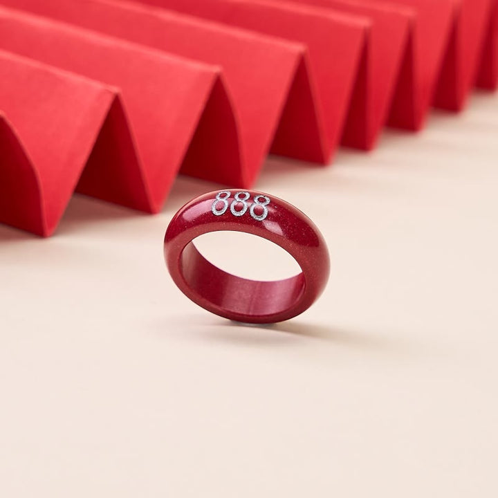 Buddha Stones Ronde Ring van cinnaberhout met uitgesneden engelengetal 444 en 888. - image 10