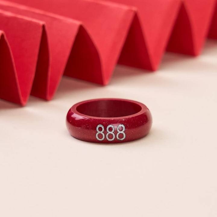 Buddha Stones Ronde Ring van cinnaberhout met uitgesneden engelengetal 444 en 888. - Zilver 888 Engelengetal - 22 mm - image 8