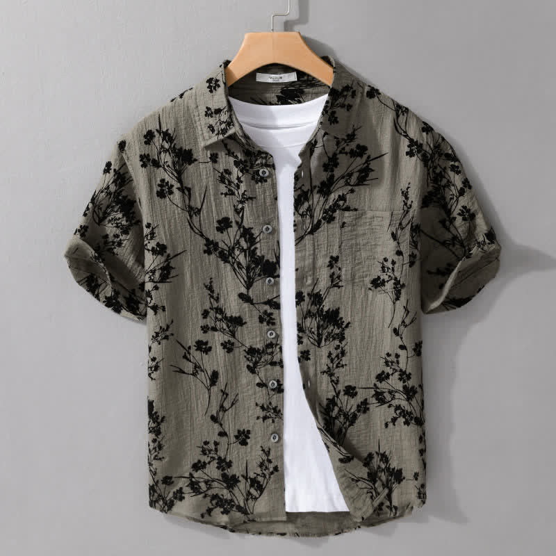 Buddha Stones Zomers casual overhemd met Korte mouw en bloemenprint voor heren, inclusief decoratieve zak. - Olijfgroen - US/UK/AU44, EU54 (3XL) - image 0