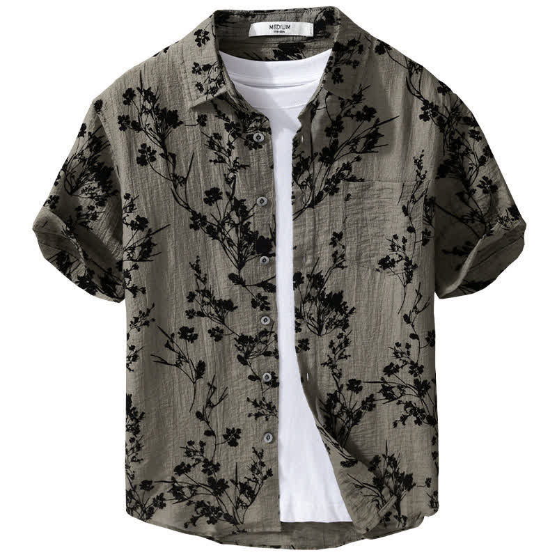 Buddha Stones Zomers casual overhemd met Korte mouw en bloemenprint voor heren, inclusief decoratieve zak. - image 1