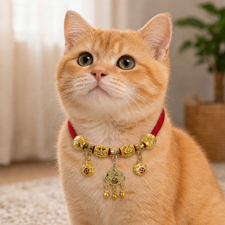 Buddha Stones Rode koord Fu karakter vredesgesp verstelbare stevige halsband voor katten en honden - Fu-personage Ruyi Lock - Maximale Lengte: 55 cm - image 10