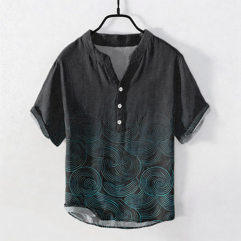 Buddha Stones Katoenen herenoverhemd met concentrische ribbels en Korte mouw en halve knoopsluiting. - Zwart - US/UK/AU50, EU60 (5XL) - image 0