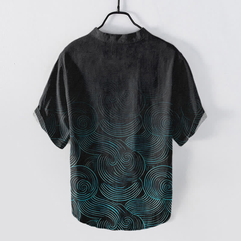 Buddha Stones Katoenen herenoverhemd met concentrische ribbels en Korte mouw en halve knoopsluiting. - image 1