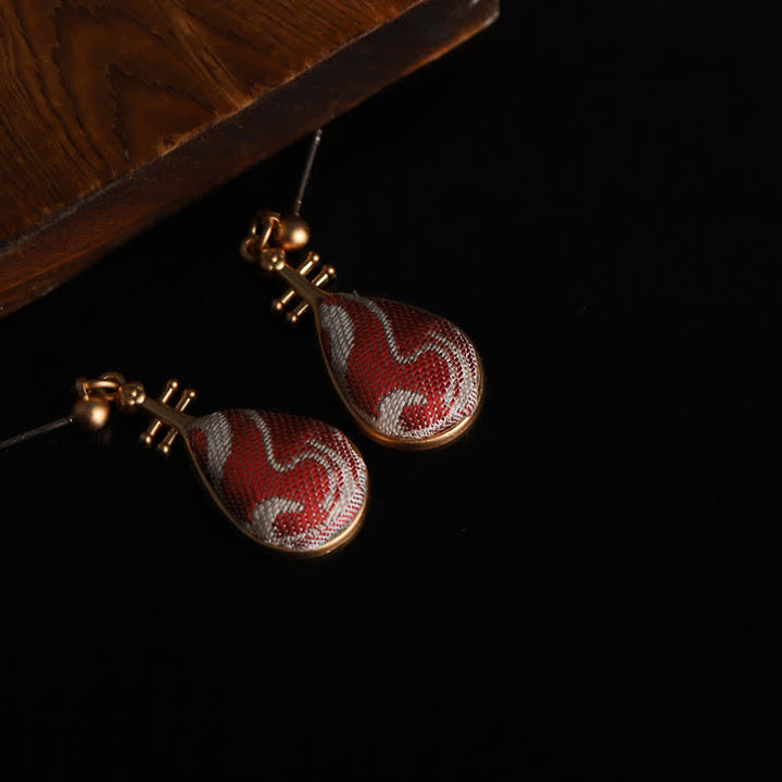Buddha Stones Song Brocade Witte Patronen Pipa-vormig Ontwerp Harmonie Druppelvormige Oorbellen - image 3