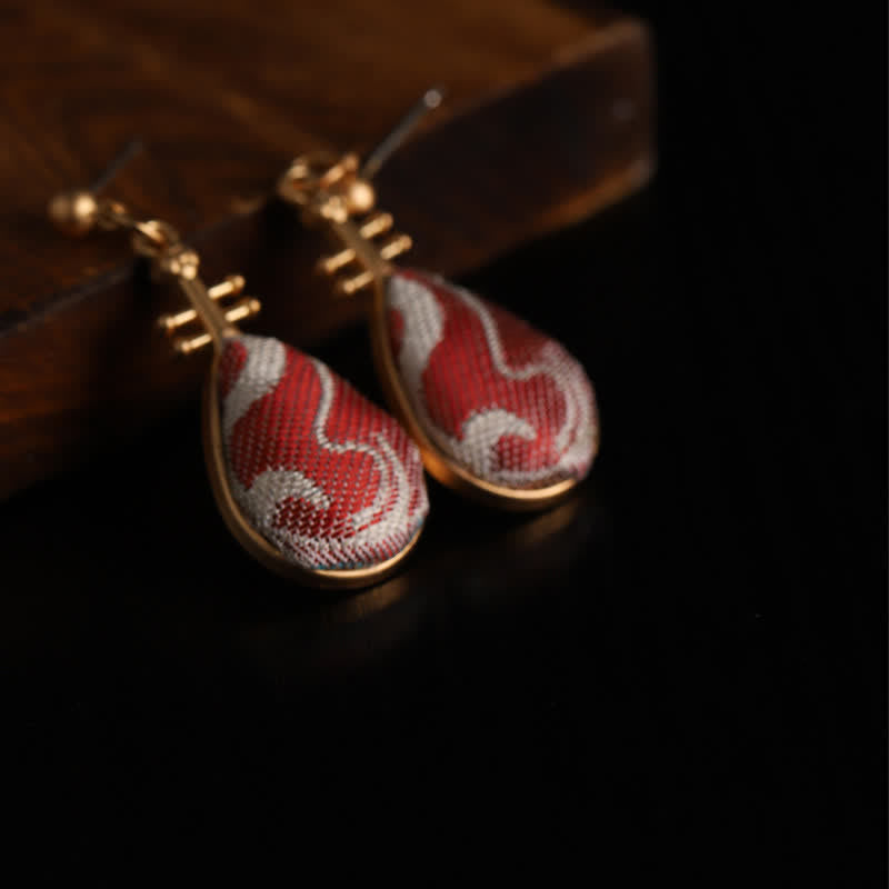 Buddha Stones Song Brocade Witte Patronen Pipa-vormig Ontwerp Harmonie Druppelvormige Oorbellen - image 4