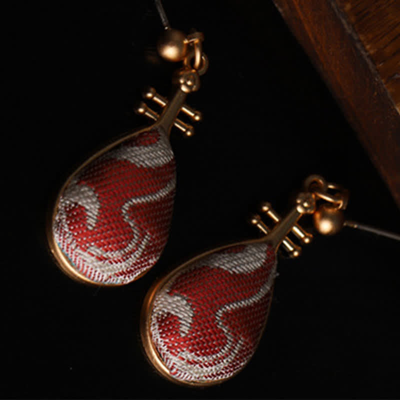 Buddha Stones Song Brocade Witte Patronen Pipa-vormig Ontwerp Harmonie Druppelvormige Oorbellen - image 6