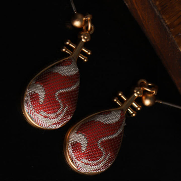 Buddha Stones Song Brocade Witte Patronen Pipa-vormig Ontwerp Harmonie Druppelvormige Oorbellen - image 6