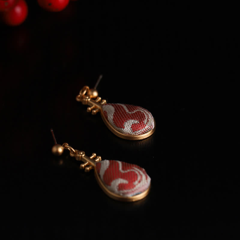 Buddha Stones Song Brocade Witte Patronen Pipa-vormig Ontwerp Harmonie Druppelvormige Oorbellen - image 5