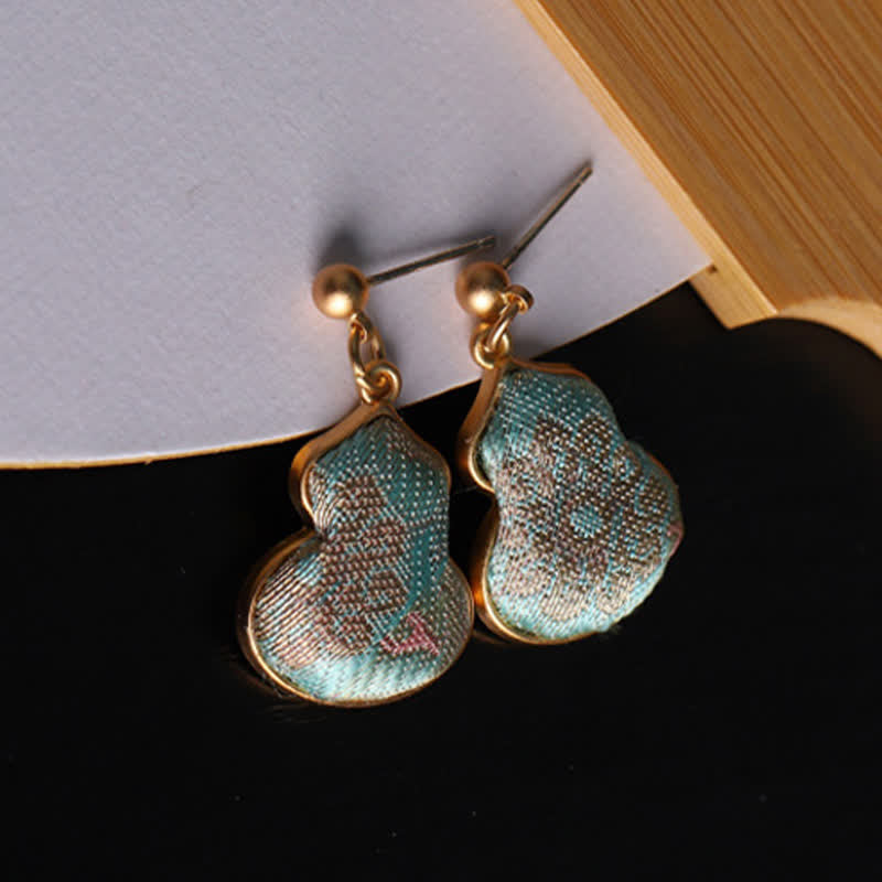 Buddha Stones Song Brocade Gourd Shaped Floral Blessing Handcrafted Drop Oorbellen - image 1