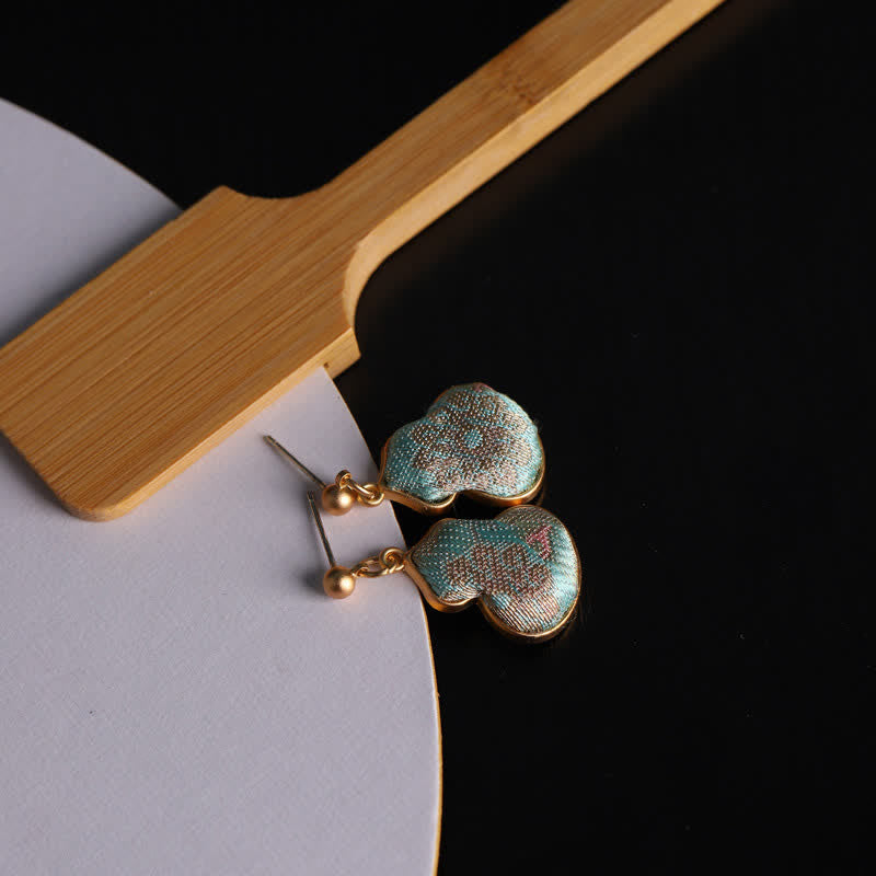 Buddha Stones Song Brocade Gourd Shaped Floral Blessing Handcrafted Drop Oorbellen - image 2