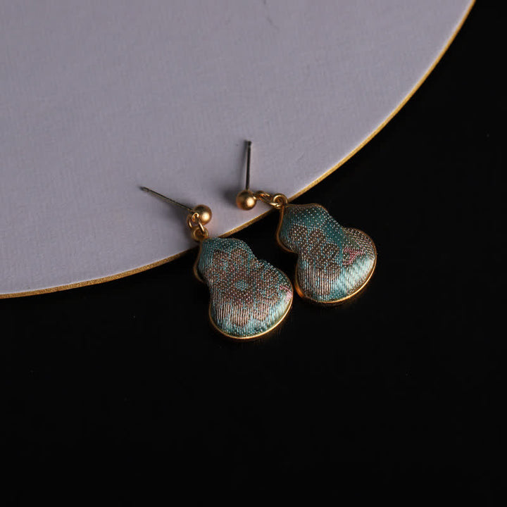 Buddha Stones Song Brocade Gourd Shaped Floral Blessing Handcrafted Drop Oorbellen - Song Brocade (Welvaart♥Harmonie) - image 0