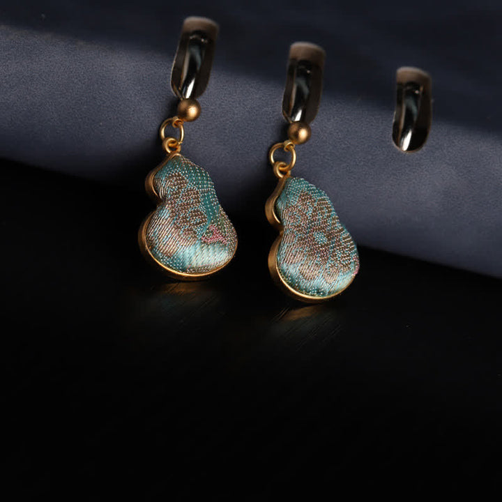 Buddha Stones Song Brocade Gourd Shaped Floral Blessing Handcrafted Drop Oorbellen - image 3