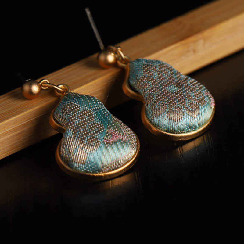 Buddha Stones Song Brocade Gourd Shaped Floral Blessing Handcrafted Drop Oorbellen - image 5