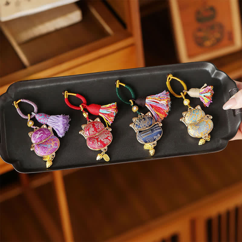 Buddha Stones Song-brocade Lucky Cat Wealth Tassel String Keychain - image 5