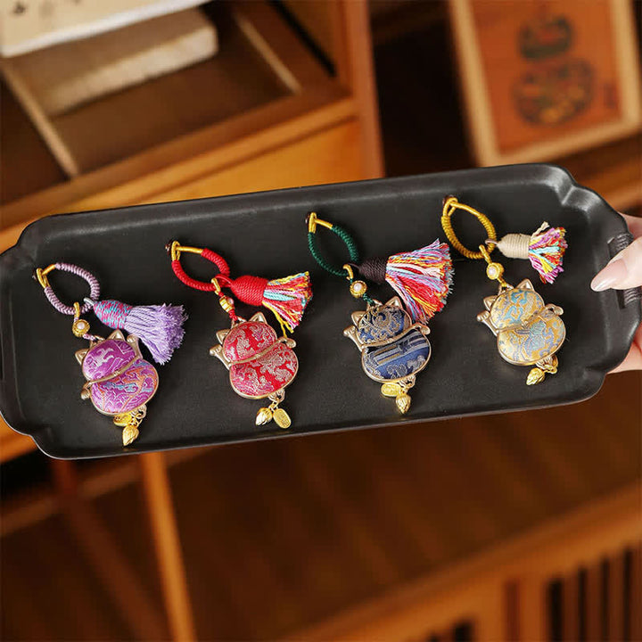 Buddha Stones Song-brocade Lucky Cat Wealth Tassel String Keychain - image 5