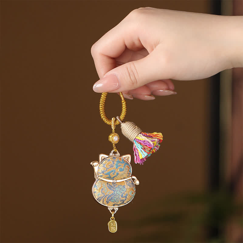 Buddha Stones Song-brocade Lucky Cat Wealth Tassel String Keychain - Goud - image 3