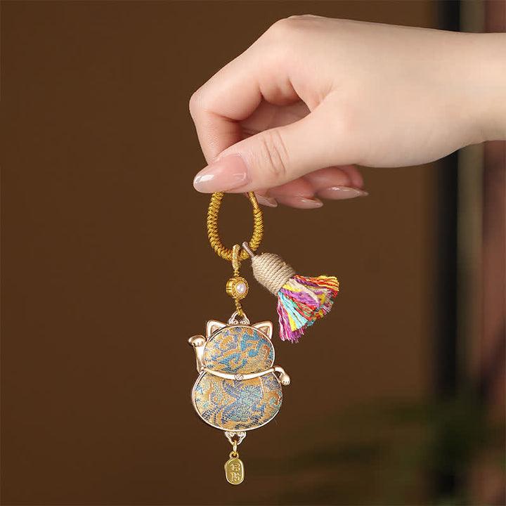 Buddha Stones Song-brocade Lucky Cat Wealth Tassel String Keychain - Goud - image 3