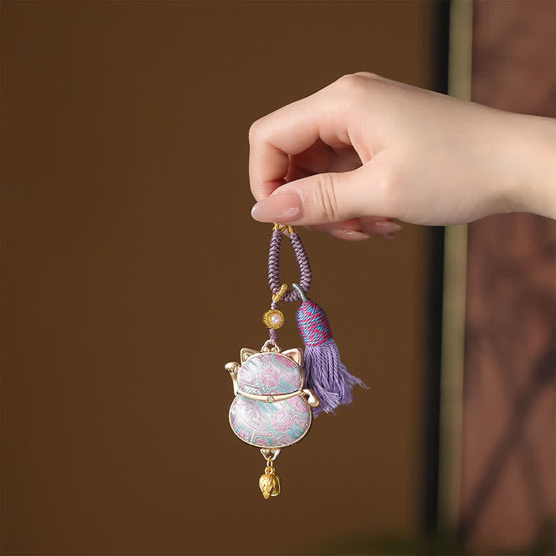 Buddha Stones Song-brocade Lucky Cat Wealth Tassel String Keychain - Distel - image 1