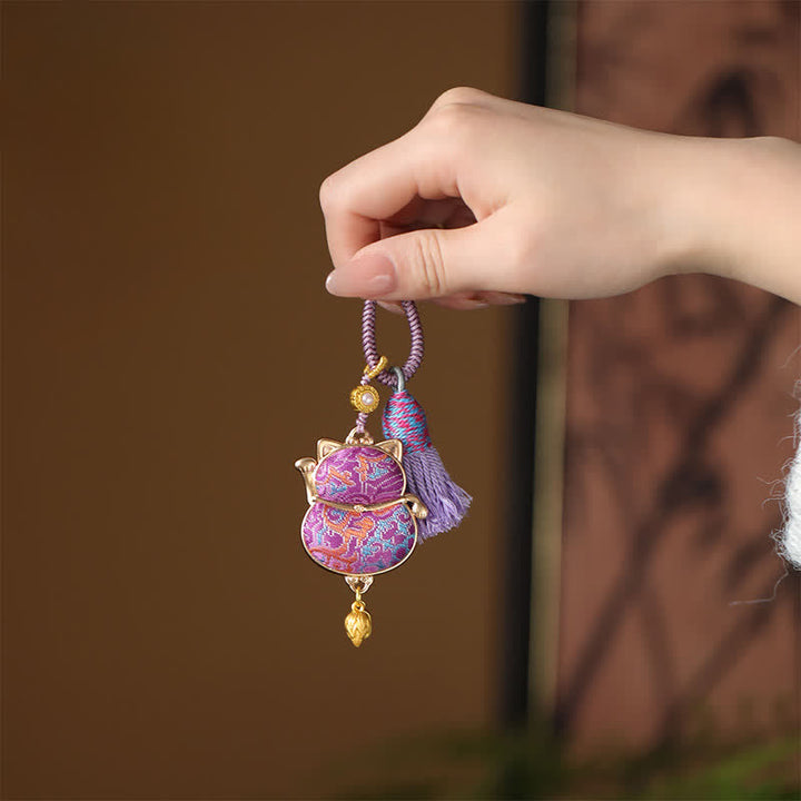 Buddha Stones Song-brocade Lucky Cat Wealth Tassel String Keychain - Middelpaars - image 2