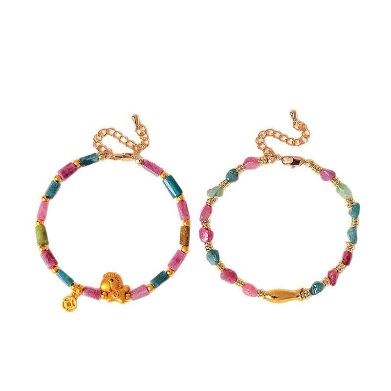 Buddha Stones Regenboog Toermalijn Koi Vis Positieve Ruw Geslepen Armband - image 7