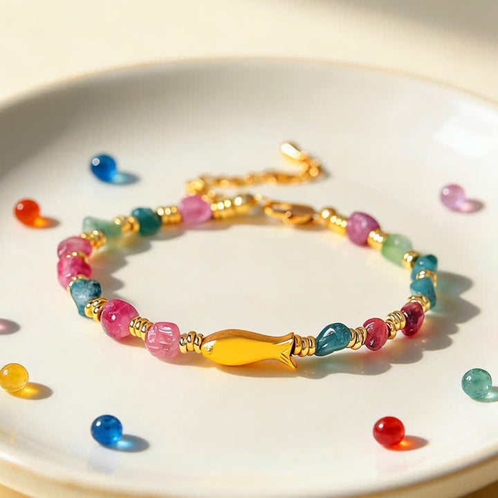 Buddha Stones Regenboog Toermalijn Koi Vis Positieve Ruw Geslepen Armband - image 2