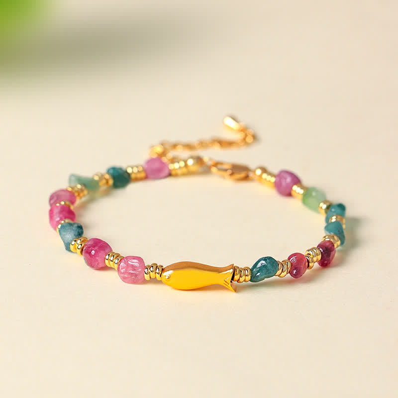 Buddha Stones Regenboog Toermalijn Koi Vis Positieve Ruw Geslepen Armband - image 4