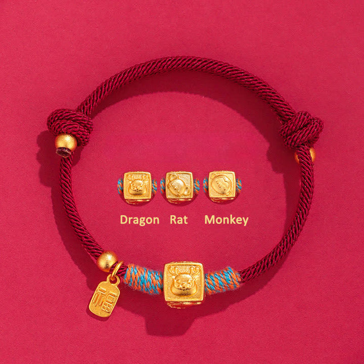 Buddha Stones Handgemaakte Drie Harmonie Chinese dierenriem beschermende rode Armband - Draak Rat Aap Triade Rode String Armband - Rode draad (Bescherming♥Geluk) - image 3