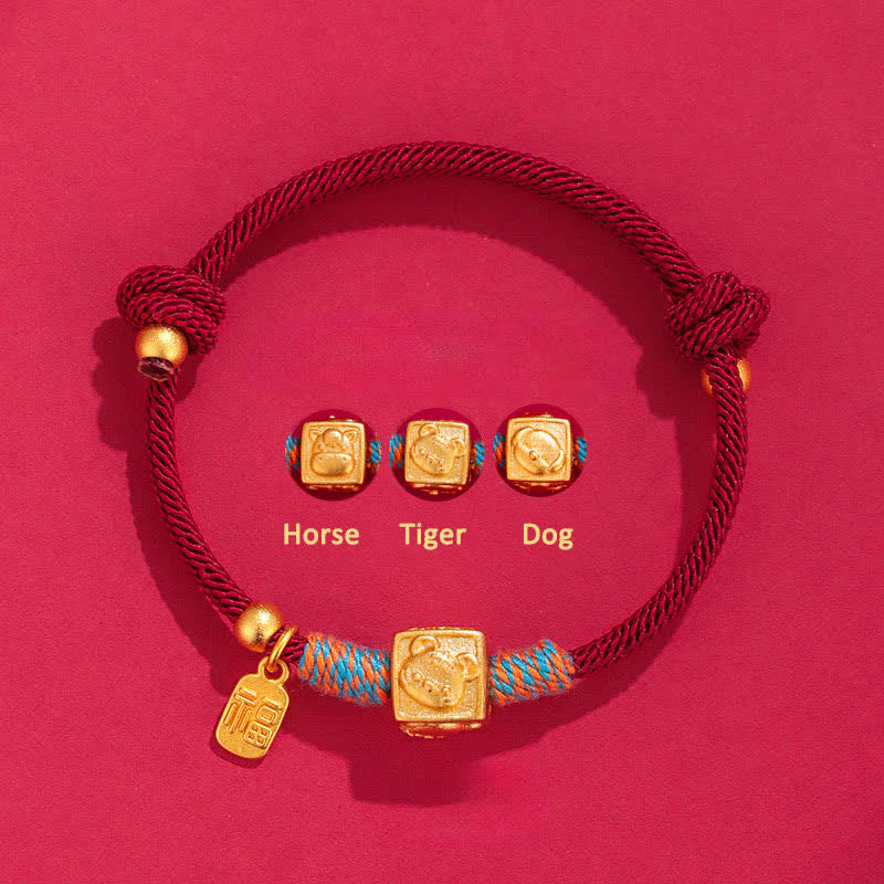 Buddha Stones Handgemaakte armband met rode koord en Chinese dierenriembedel Fu . - 999 Zilveren Paard Tijger Hond Drie Harmonieën Rode Armband - Zilver (Zegen♥Rust) - image 1