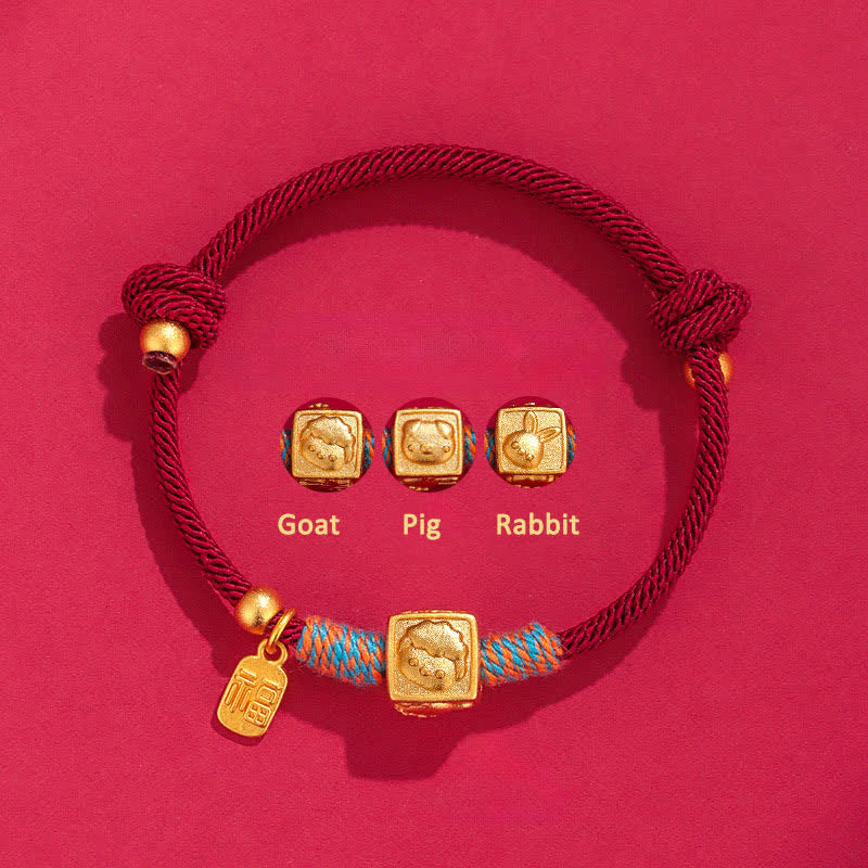 Buddha Stones Handgemaakte armband met rode koord en Chinese dierenriembedel Fu . - 999 Zilveren Geit Varken Konijn Drie Harmonieën Rode Armband - Zilver (Zegen♥Rust) - image 0