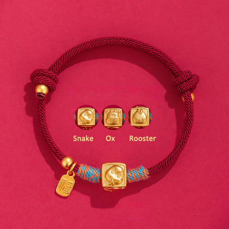Buddha Stones Handgemaakte armband met rode koord en Chinese dierenriembedel Fu . - 999 Zilveren Slang Os Haan Drie Harmonieën Rode Armband - Zilver (Zegen♥Rust) - image 2