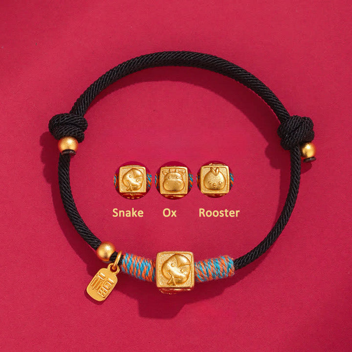 Buddha Stones Handgemaakte armband met rode koord en Chinese dierenriembedel Fu . - 999 Zilveren Slang Os Haan Drie Harmonieën Zwarte Armband - Zilver (Zegen♥Rust) - image 12