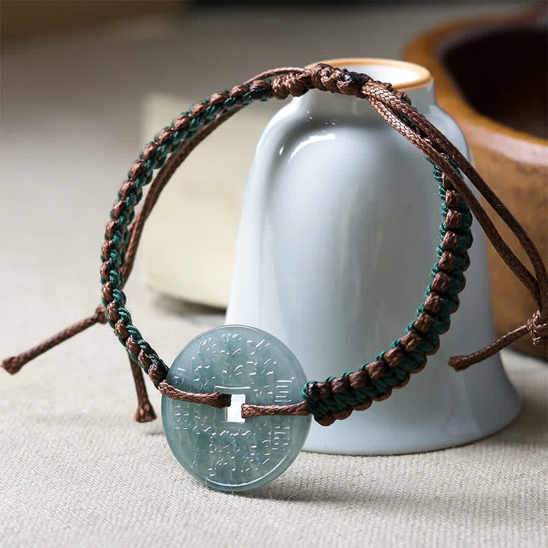 Buddha Stones Handgeweven verstelbare Armband met vredesgesp van jade - image 2