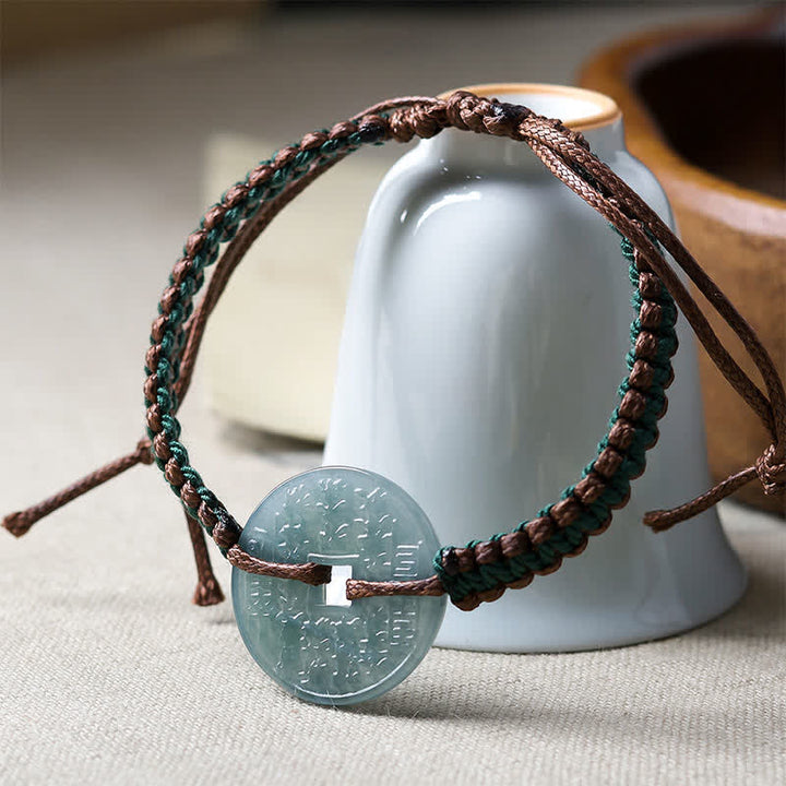 Buddha Stones Handgeweven verstelbare Armband met vredesgesp van jade - image 2